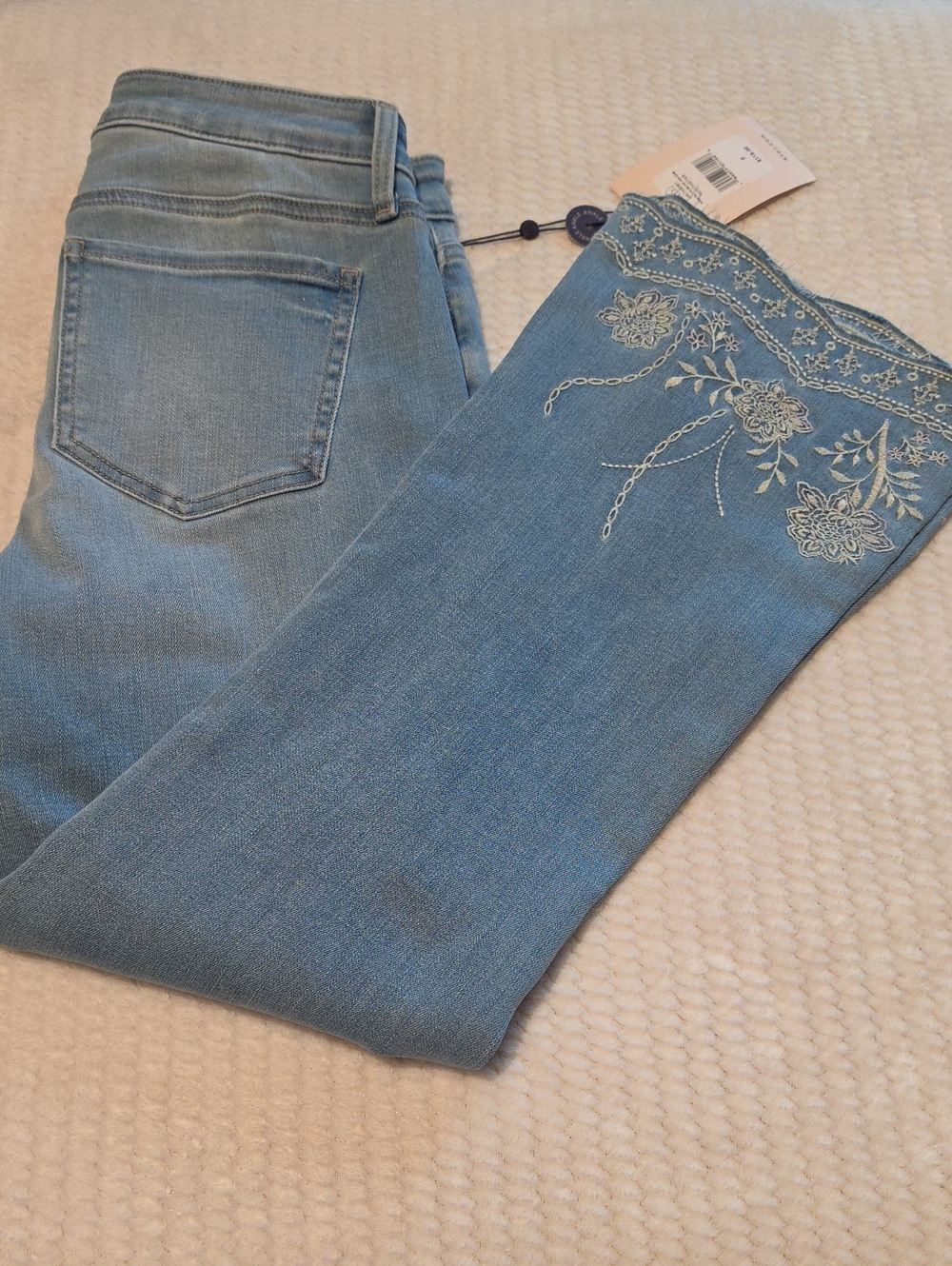 NYDJ Fiona Slim Flare Crt Ankle Light Blue Embroidered Women’s Jeans